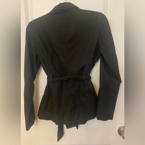 H&M All Weather Jacket Size 4 Black Belted Button Front Cotton/Poly Lined - Picture 5 of 9